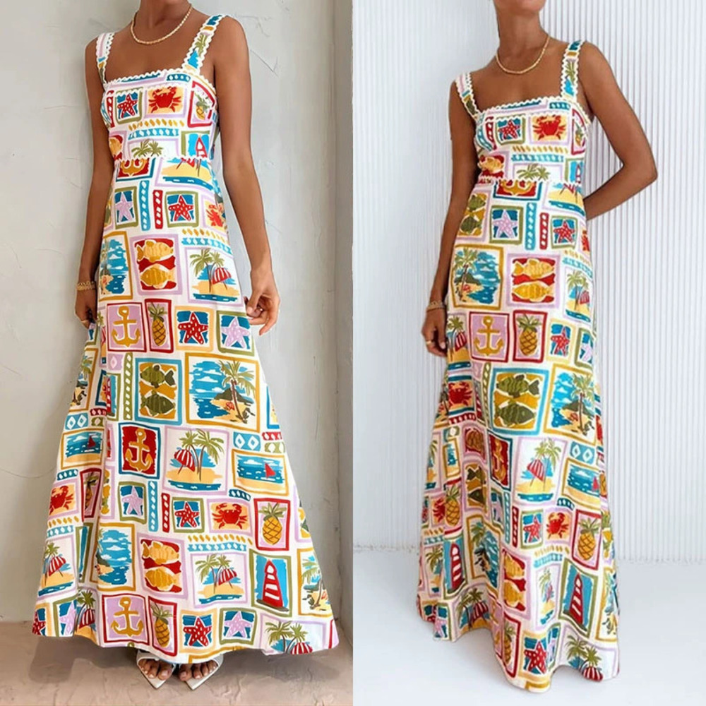 ZARA Summer Vacation Style Graffiti Print Strappy Dress